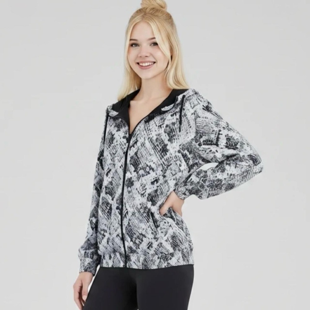 PINK Victoria's Secret Snakeskin Windbreaker Zip Hoodie Grey Black XS/S Fits M/L